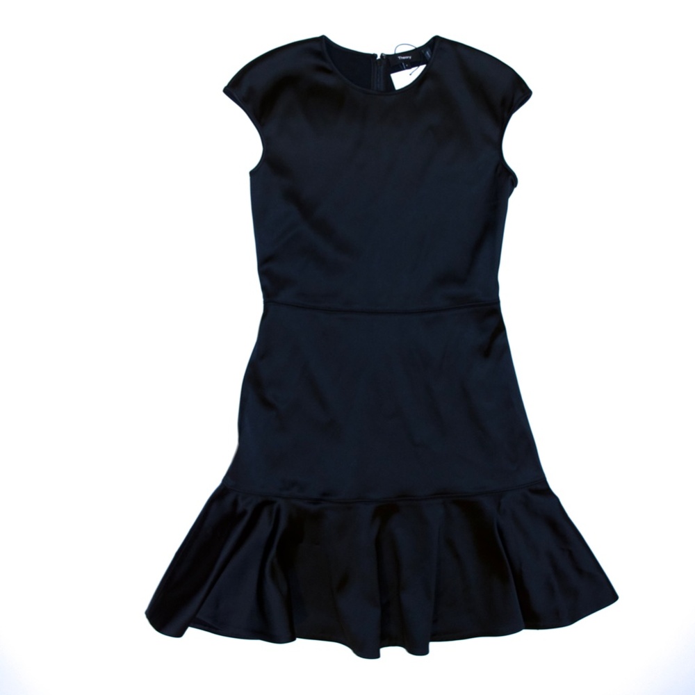 Theory Essential Flare Black Satin Dress New With Tags perfect condition Size 4